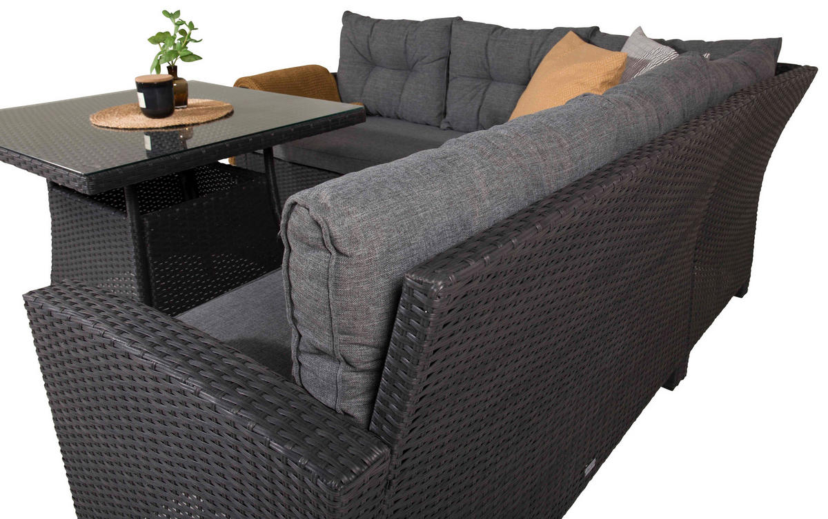 LOUNGEGARNITUR    - Schwarz/Grau, KONVENTIONELL, Glas/Kunststoff - Gardenson