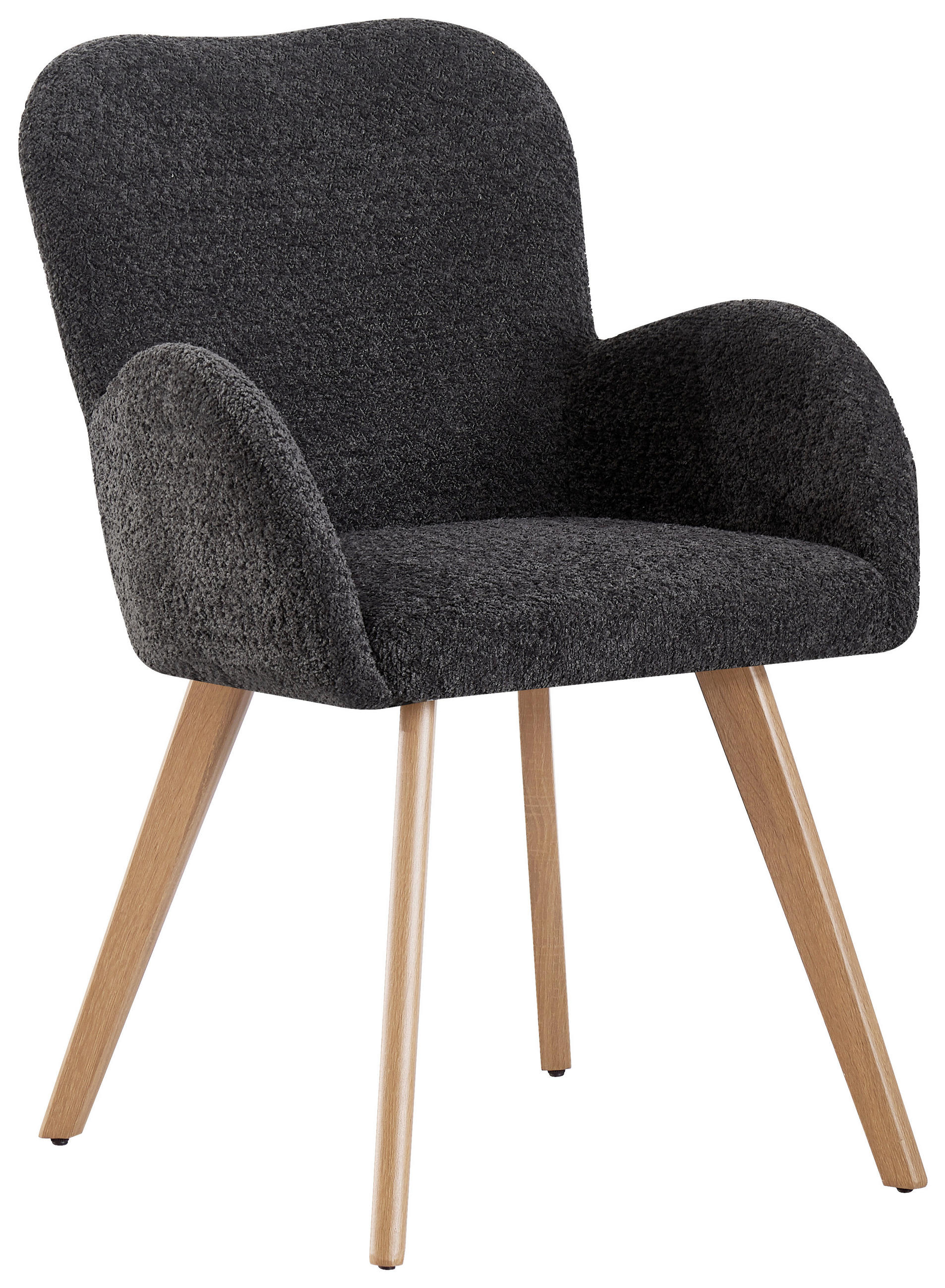ARMLEHNSTUHL  in Bouclé, Teddystoff  - Dunkelgrau/Eichefarben, MODERN, Holz/Textil (57/85/63cm) - MID.YOU