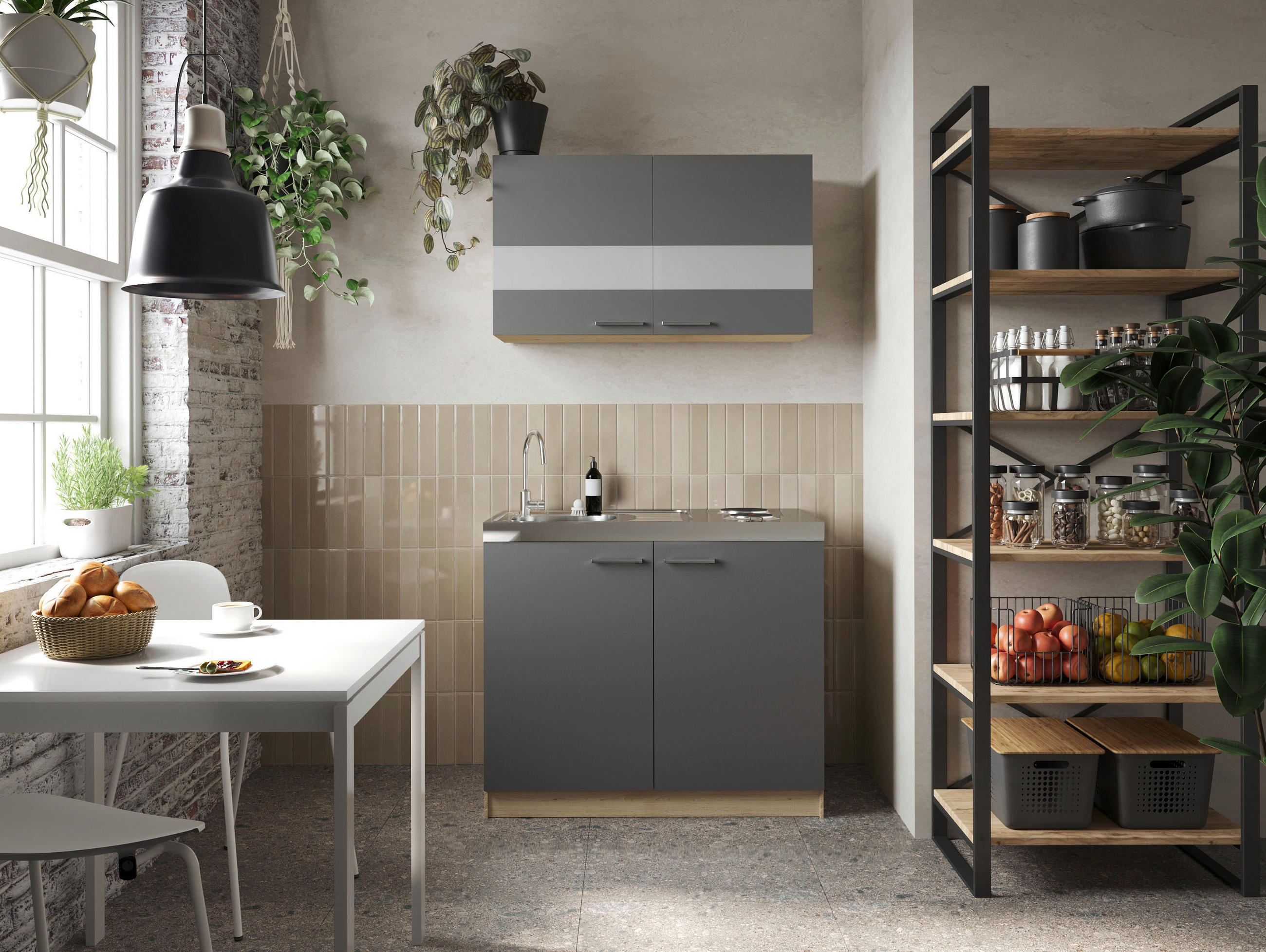 MINIKÖK 100 cm i grå, ekfärgad - silver/grå, Basics, metall/trämaterial (100cm) - Respekta