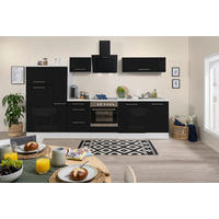 KÜCHENBLOCK 310 cm   in Schwarz, Weiß  - Edelstahlfarben/Schwarz, KONVENTIONELL, Holzwerkstoff/Metall (310cm) - Respekta