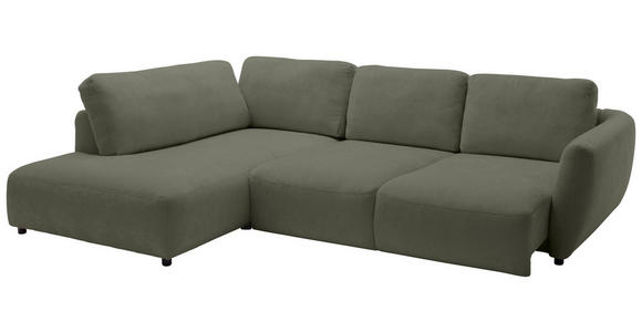 ECKSOFA  in Chenille Olivgrün  224/307 cm  - Schwarz/Olivgrün, KONVENTIONELL, Kunststoff/Textil (224/307cm) - Hom`in