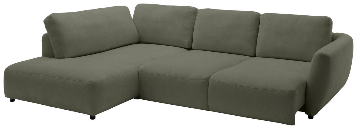 ECKSOFA  in Chenille Olivgrün  224/307 cm  - Schwarz/Olivgrün, KONVENTIONELL, Kunststoff/Textil (224/307cm) - Hom`in