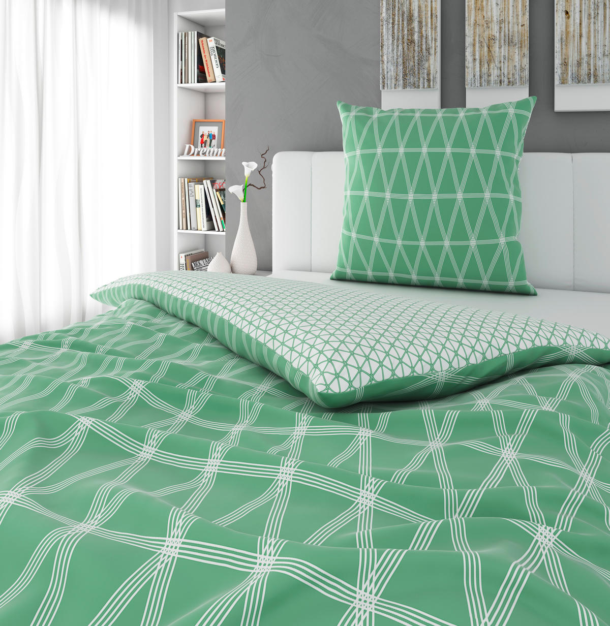 WENDEBETTWÄSCHE Fowler Satin 135/200 cm  - Grün, KONVENTIONELL, Textil (135/200cm) - Novel