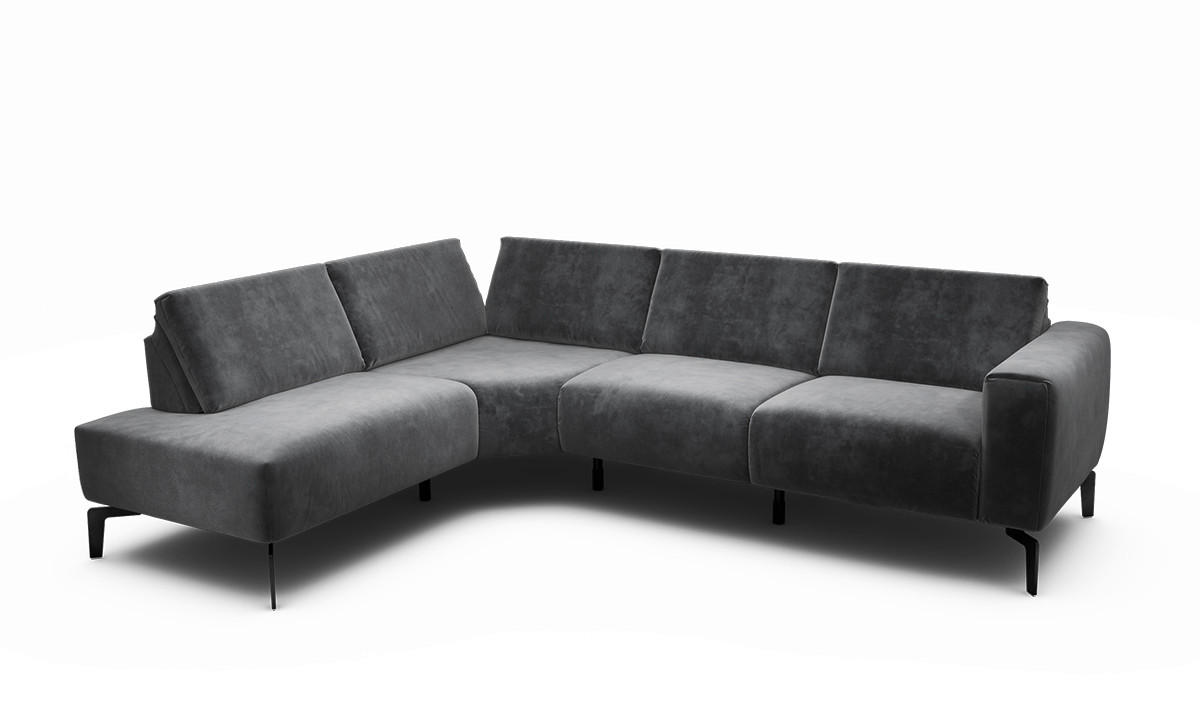 ECKSOFA Cosy Anthrazit Samt  - Anthrazit/Schwarz, Design, Textil/Metall (193/256cm) - SENSOO