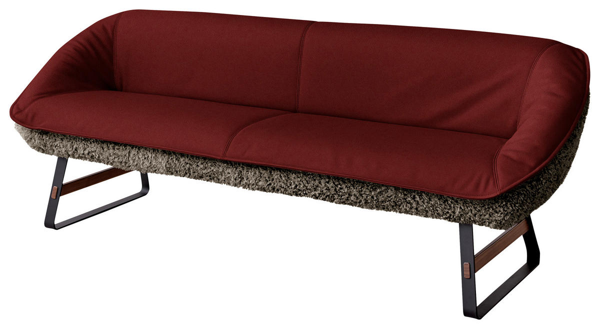 SITZBANK 229/88/80 cm  in Braun, Weinrot  - Weinrot/Schwarz, Design, Leder/Holz (229/88/80cm) - Koinor