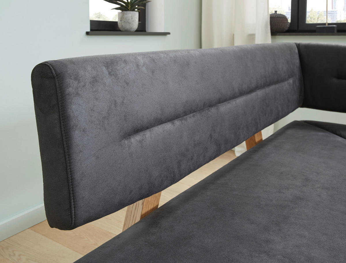 ECKBANK 155/225 cm Mikrofaser Anthrazit, Eichefarben Wildeiche massiv   - Eichefarben/Anthrazit, KONVENTIONELL, Holz/Textil (155/225cm) - Dieter Knoll
