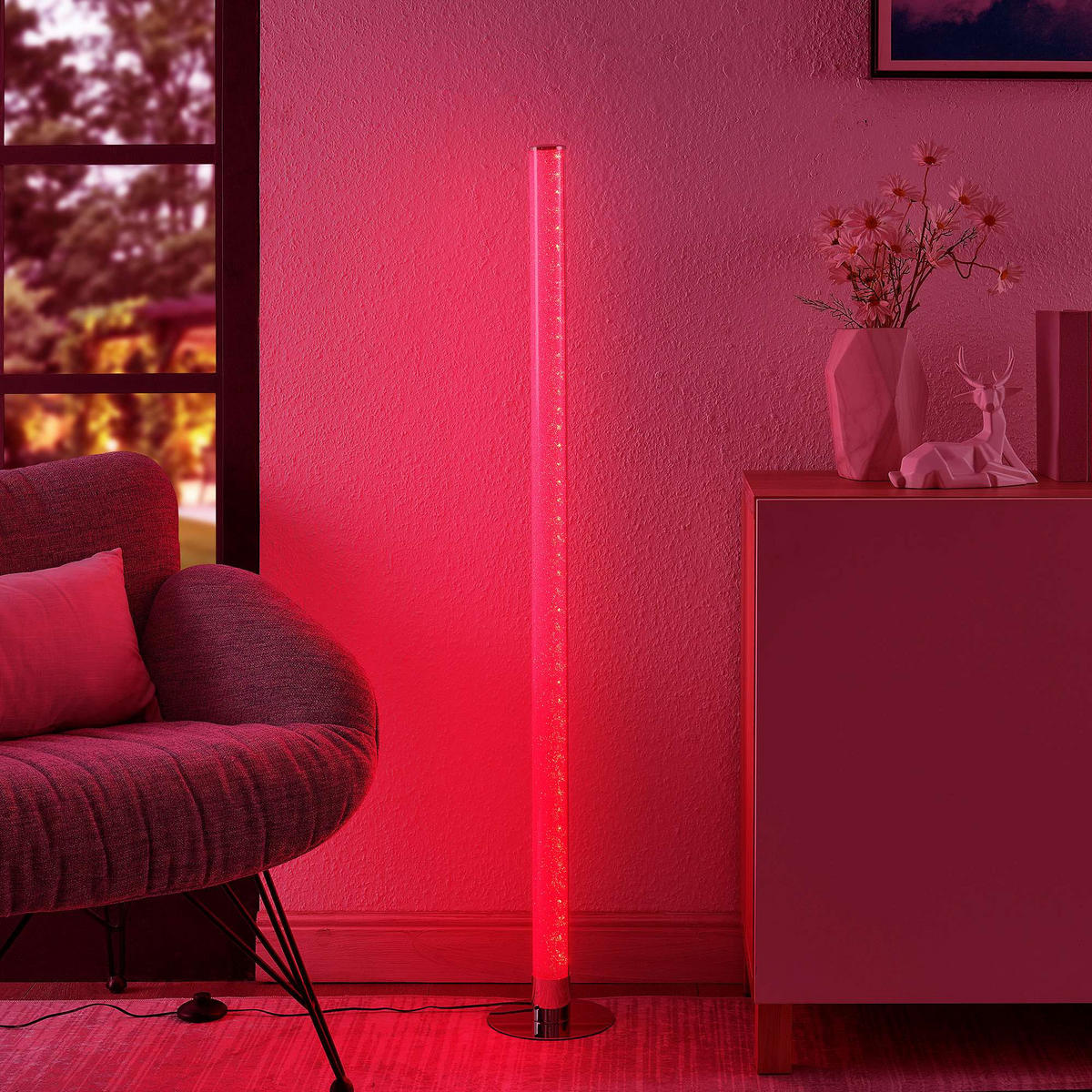 LED-STEHLEUCHTE Abbie 17,5/120 cm   - Chromfarben/Weiß, Basics, Kunststoff/Metall (17,5/120cm) - Novel