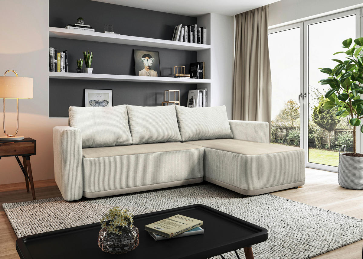 ECKSOFA STELLA in Plüsch Beige  234/166 cm  - Beige/Schwarz, Design, Kunststoff/Textil (234/166cm) - MID.YOU