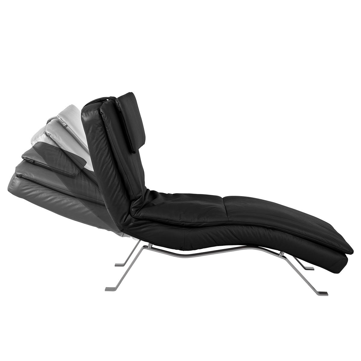 RELAXLIEGE in Echtleder Schwarz  - Silberfarben/Schwarz, Design, Leder/Metall (65/95/171cm) - Celina Home