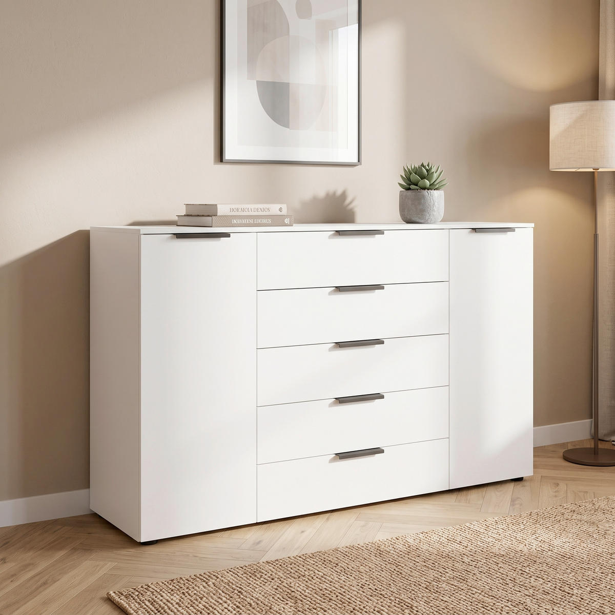 KOMODA, barvy grafitu, bílá, 160/100/42 cm - bílá/černá, Moderní, kov/kompozitní dřevo (160/100/42cm) - Rauch Möbel