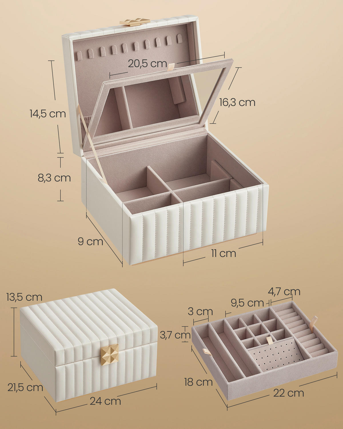 SCHMUCKKÄSTCHEN 24/13,5/21,5 cm  - Weiß, LIFESTYLE, Glas/Leder (24/13,5/21,5cm)