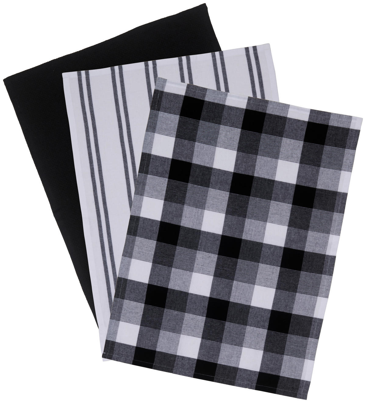 GESCHIRRTUCH-SET 3-teilig Schwarz, Weiß  - Schwarz/Weiß, Trend, Textil (50/70cm) - Novel