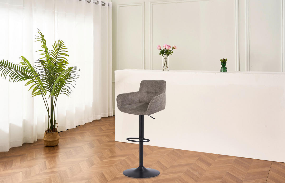 BARHOCKER in Metall, Textil Schwarz, Hellbraun  - Hellbraun/Schwarz, MODERN, Textil/Metall (55/91.5-113/52cm) - Livetastic