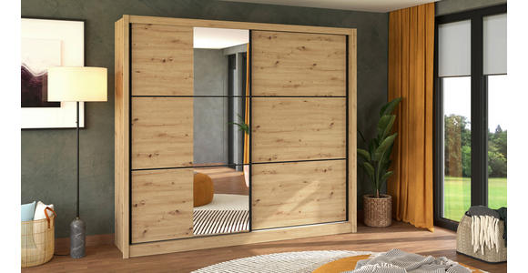 SCHIEBETÜRENSCHRANK 242/215,5/60 cm 2-türig Eiche Artisan  - Schwarz/Eiche Artisan, Basics, Glas/Holzwerkstoff (242/215,5/60cm) - Xora