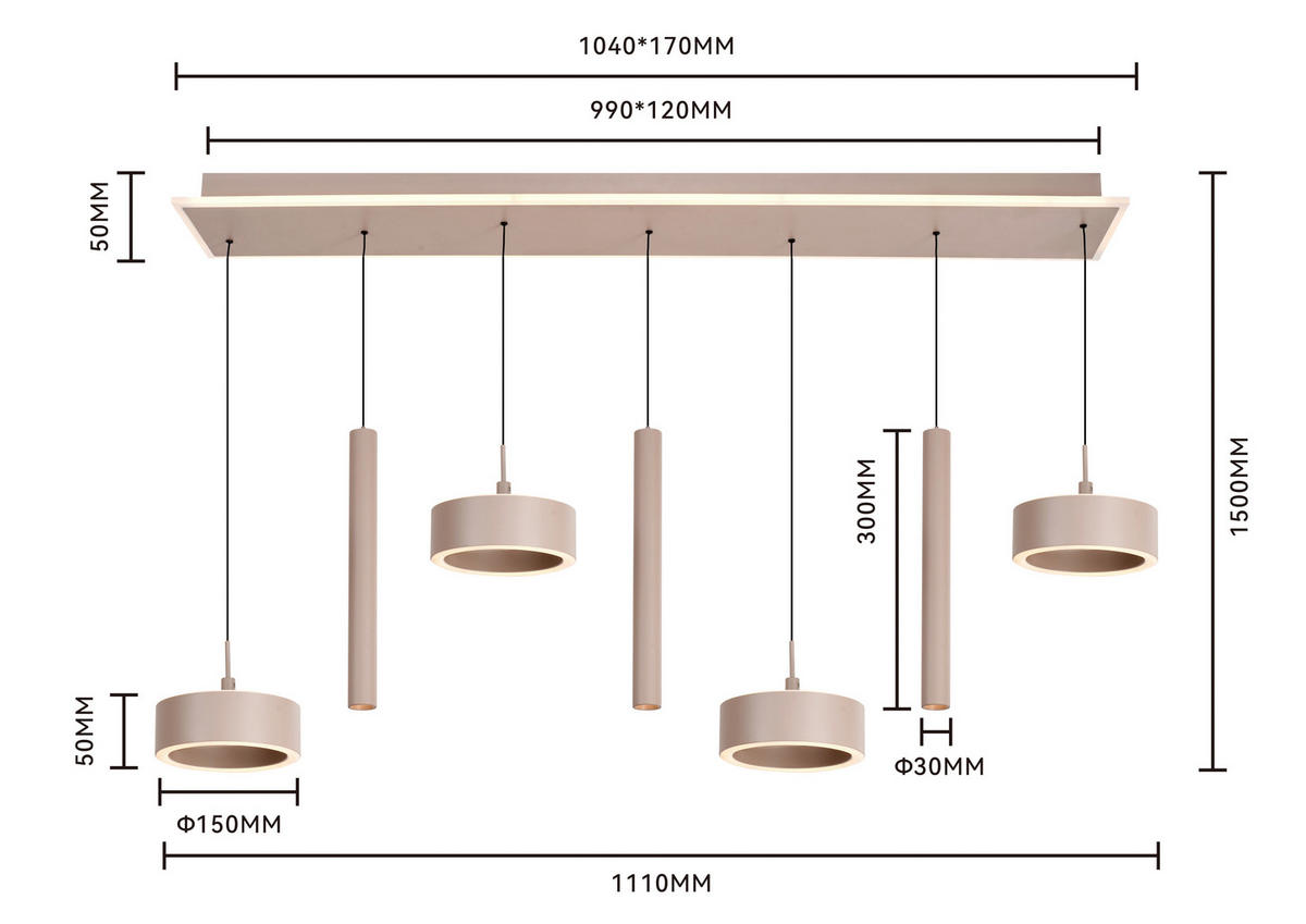 LED-HÄNGELEUCHTE Carnac 111/150/20 cm  - Sandfarben, Design, Kunststoff/Metall (111/150/20cm)