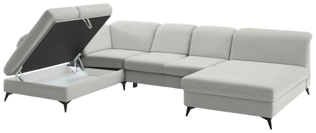 WOHNLANDSCHAFT Chenille Cappuccino  - Schwarz/Cappuccino, Design, Textil/Metall (255/369/198cm) - Beldomo Style