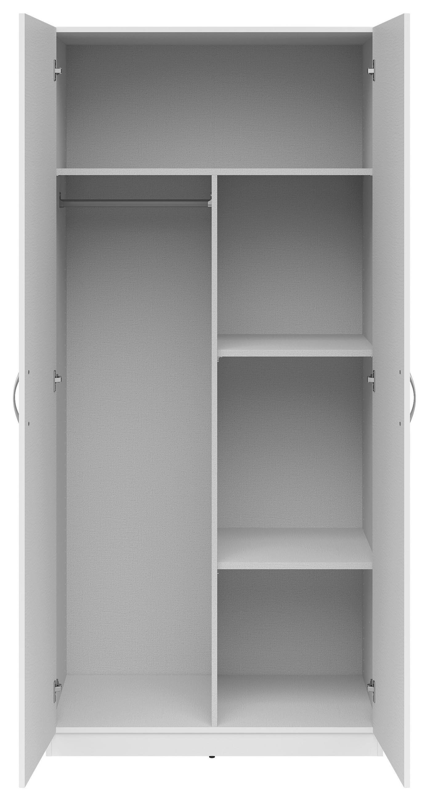 KLEIDERSCHRANK 91/197/54 cm 2-türig Weiß  - Silberfarben/Weiß, KONVENTIONELL, Holzwerkstoff/Kunststoff (91/197/54cm) - Boxxx