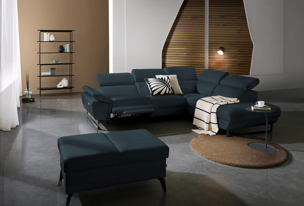ECKSOFA in Echtleder Dunkelblau  - Schwarz/Dunkelblau, Design, Leder/Metall (281/225cm) - Celina Home