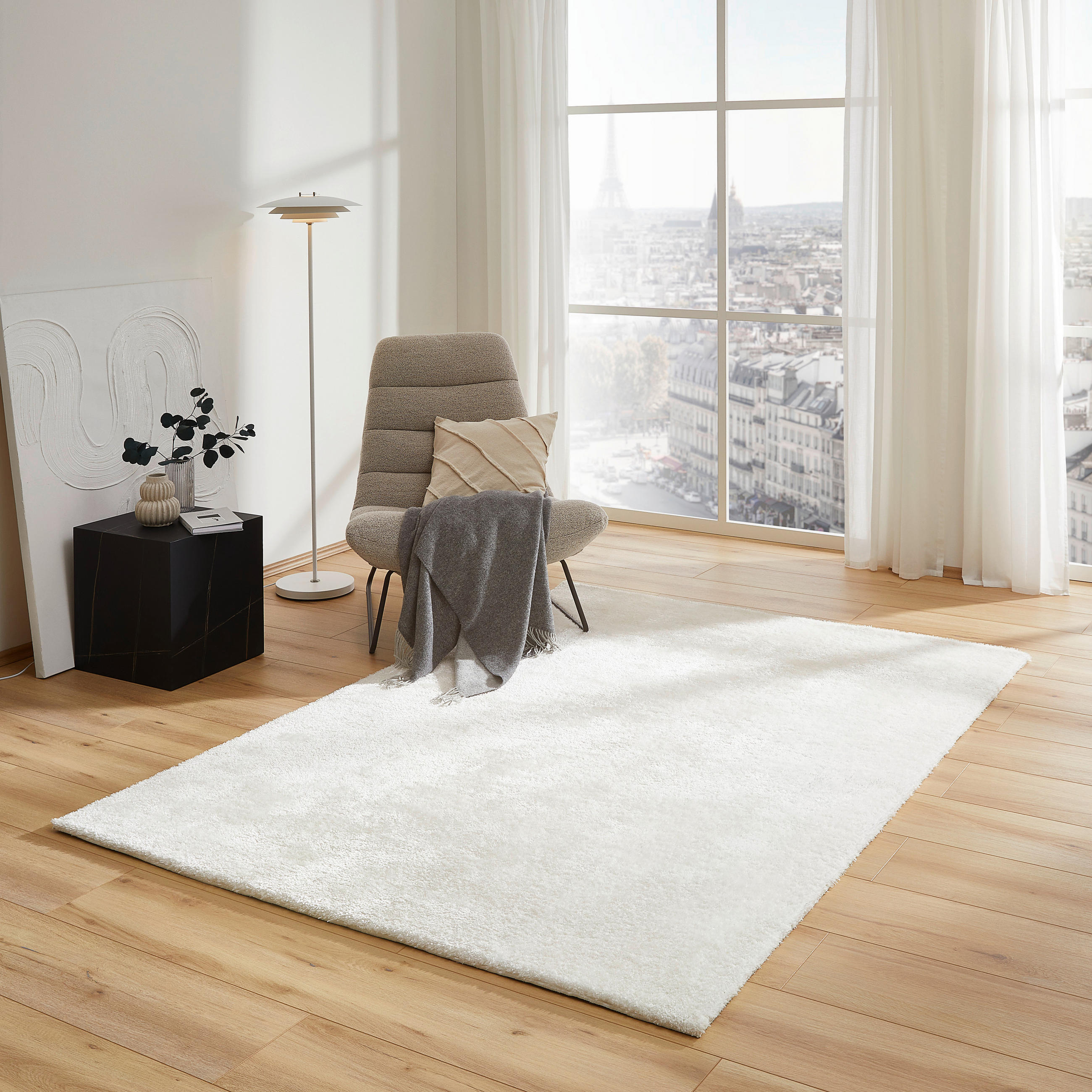 Thumbnail - Novel Hochflorteppich, Weiß, Textil, Abstraktes, rechteckig, 130x190 cm, ISO 9001, in verschiedenen Größen erhältlich, p...