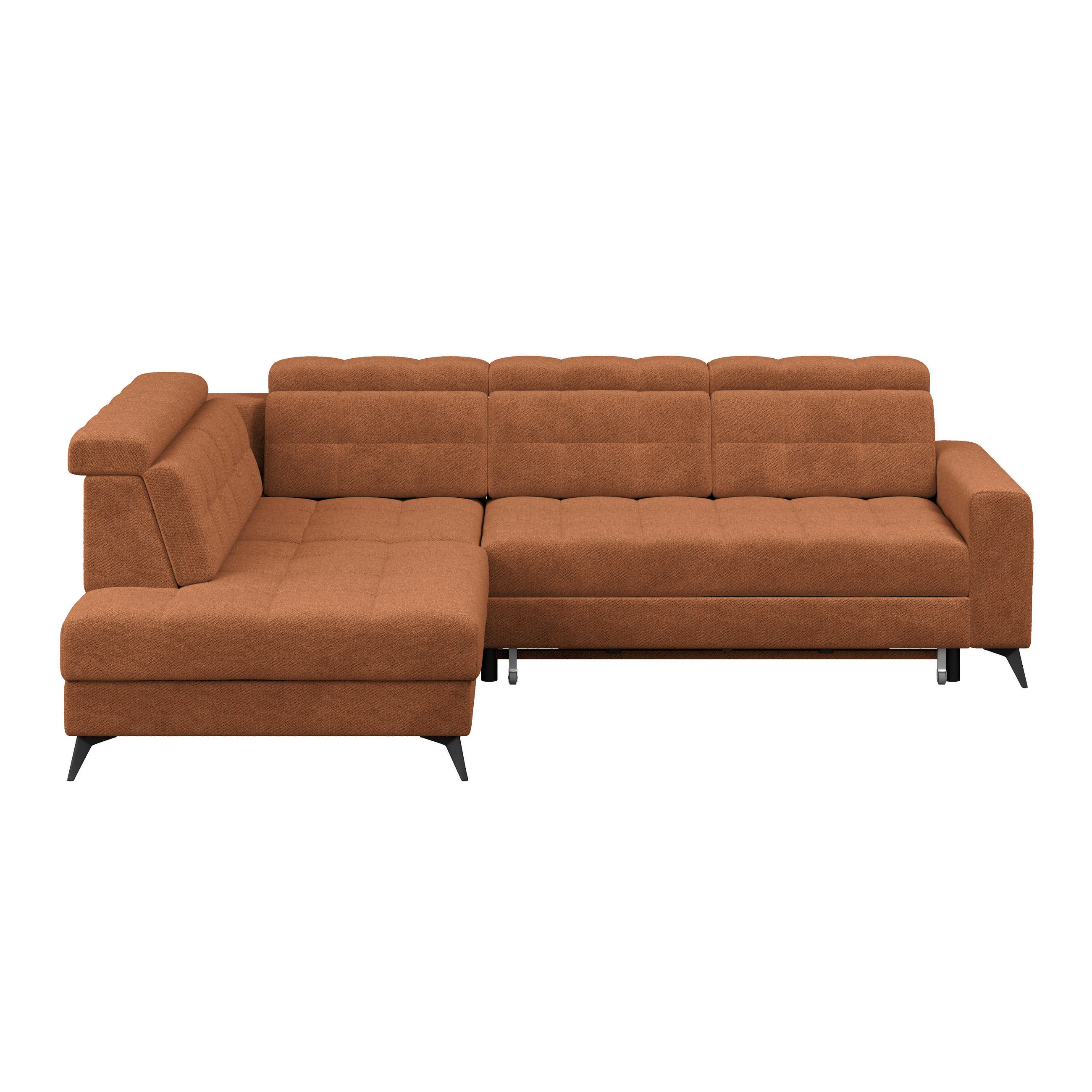 ECKSOFA BARLETTA NEW Terracotta Velours Bettkasten, Kopfteilverstellung, Sitztiefenverstellung, Liegefläche im Originalstoff  - Terracotta/Schwarz, ROMANTIK / LANDHAUS, Textil/Metall (228/289cm) - MID.YOU