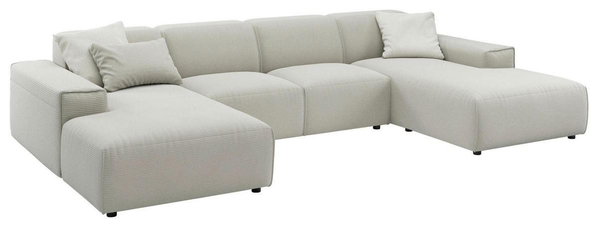 WOHNLANDSCHAFT Hellgrau Cord  - Hellgrau/Schwarz, MODERN, Kunststoff/Textil (189/340/189cm) - Pure Home Lifestyle