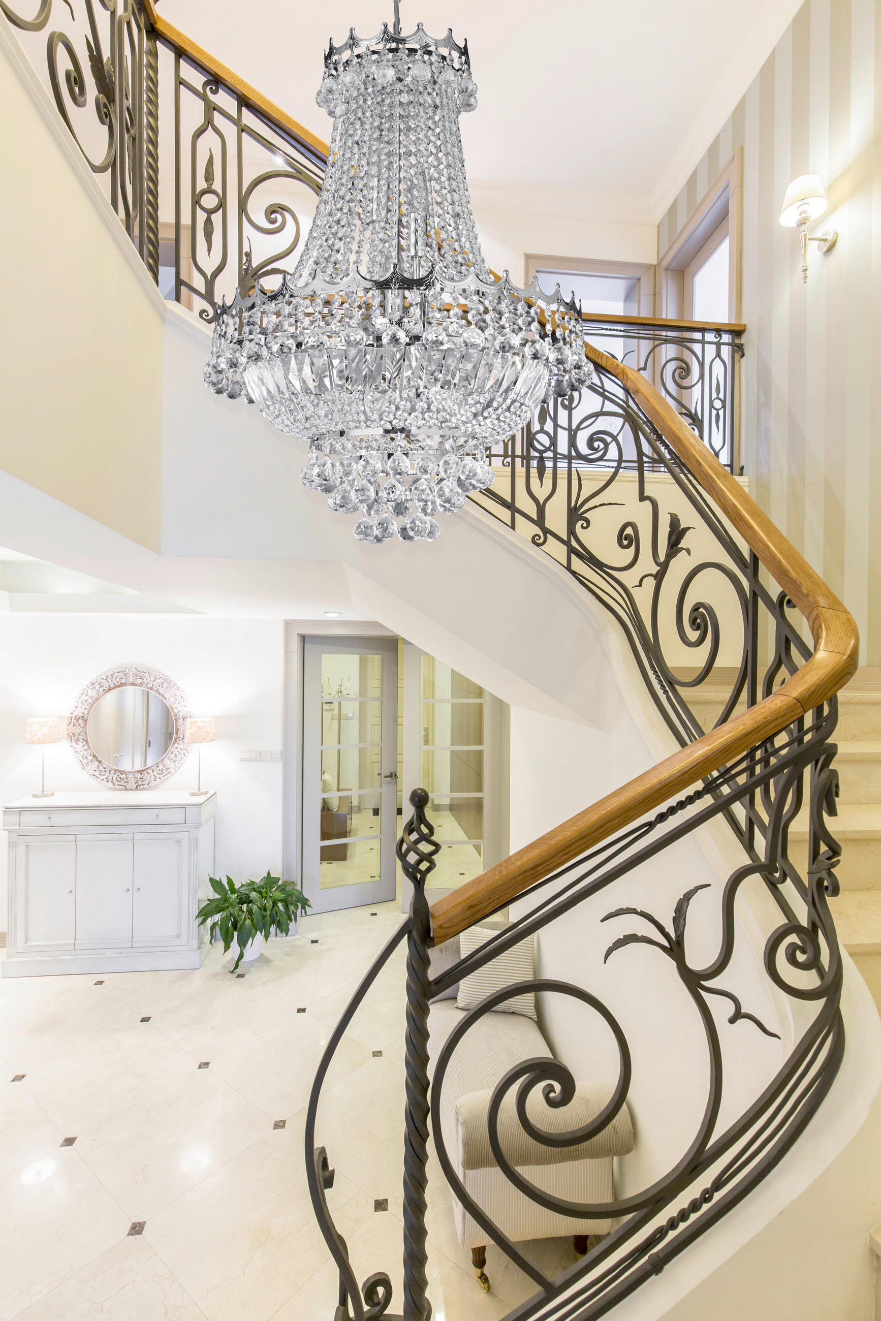 KRONLEUCHTER Versailles 55/131 cm   - Goldfarben, Design, Glas/Metall (55/131cm) - Searchlight