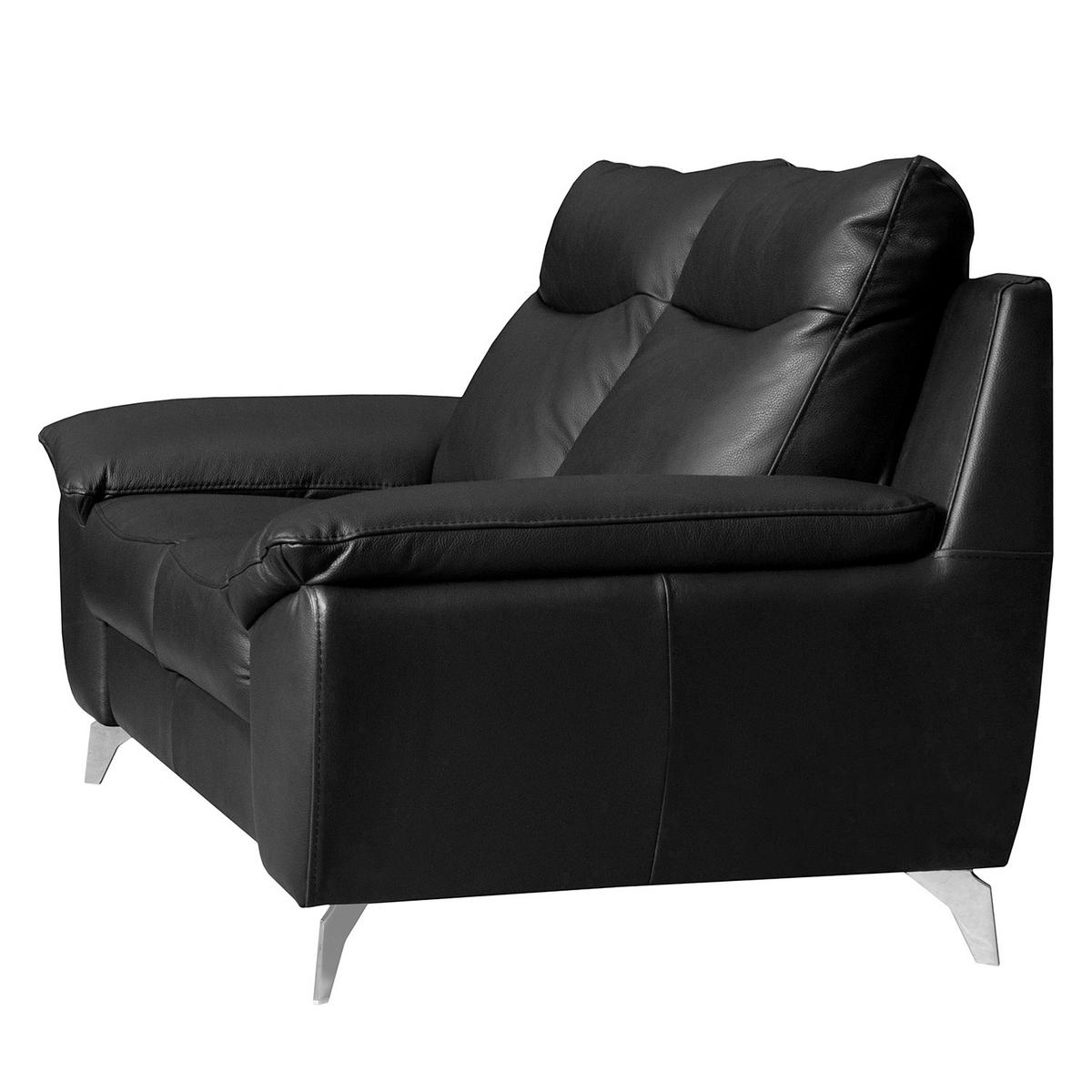 2-SITZER-SOFA 178/95/96 cm PERLE in Echtleder Schwarz   - Chromfarben/Schwarz, Design, Leder/Metall (178/95/96cm) - Livetastic
