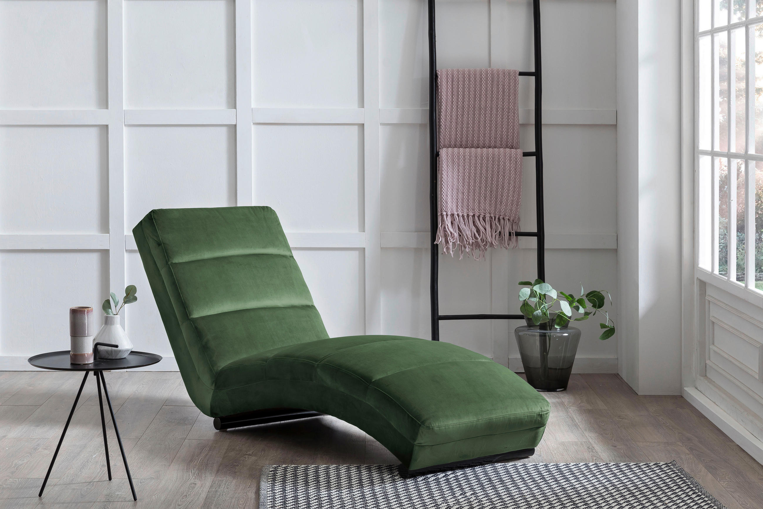 RELAXLIEGE Samt Waldgrün  - Waldgrün/Beige, MODERN, Textil/Metall (170/82/60cm) - Livetastic