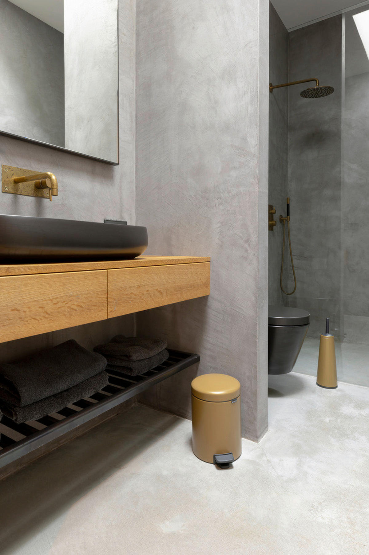 KOŠ ZA SMETI - zlate barve/antracit, Konvencionalno, kovina/umetna masa (20.5/29.1/27.2cm) - Brabantia