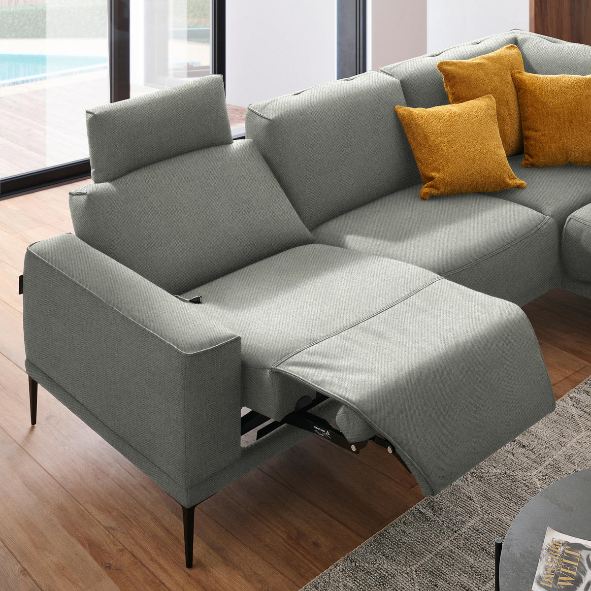 ECKSOFA in Flachgewebe Beige  260/210 cm  - Beige/Schwarz, Design, Textil/Metall (260/210cm) - Johann Jakob