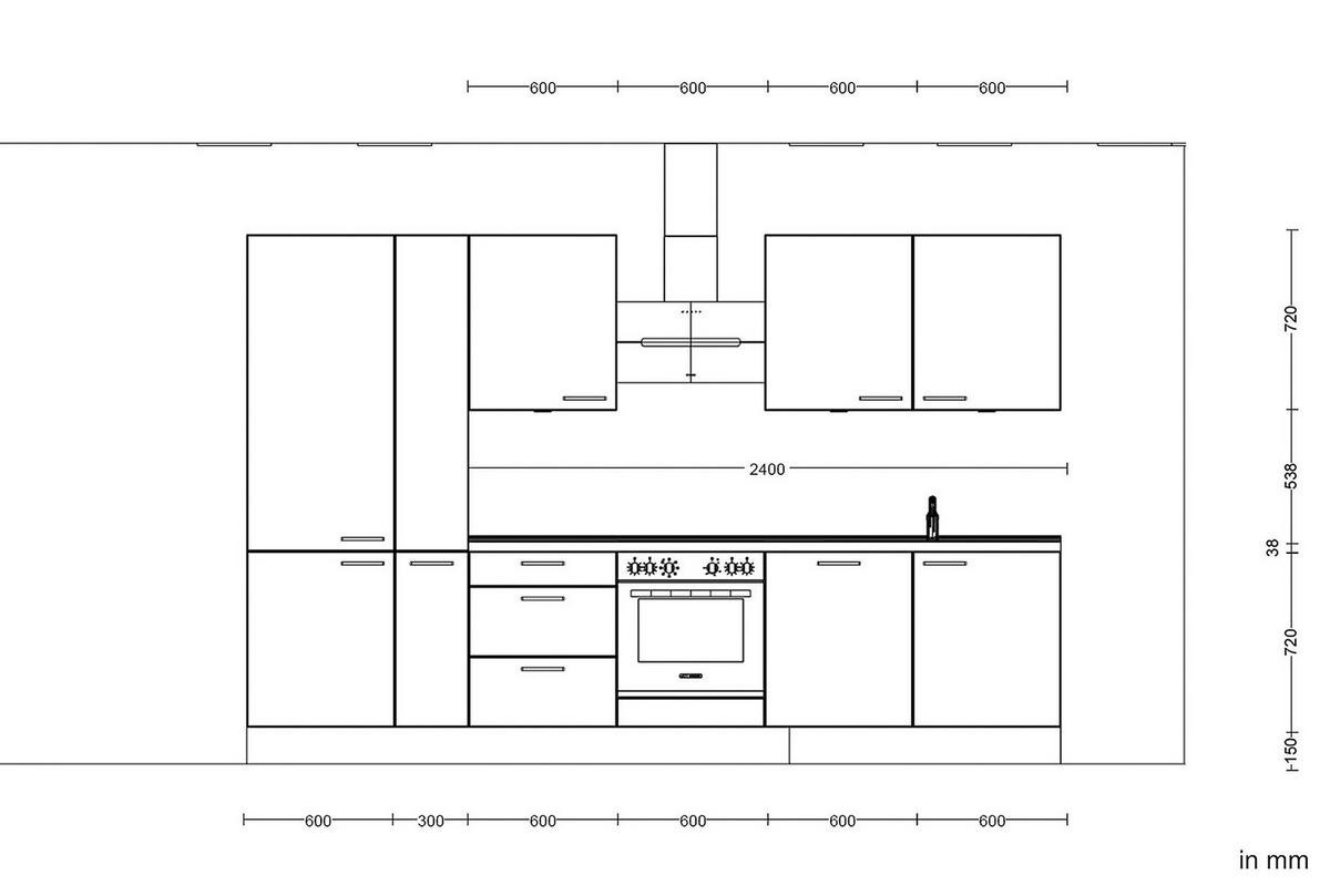 KÜCHENLEERBLOCK 330 cm   in Schieferfarben  - Schieferfarben/Edelstahlfarben, MODERN, Holzwerkstoff/Metall (330cm) - Nobilia