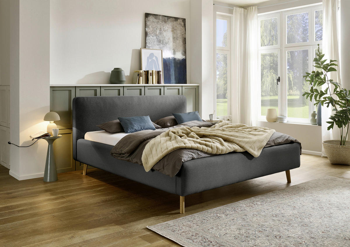 POLSTERBETT 180/200 cm  in Anthrazit  - Eichefarben/Anthrazit, Design, Holz/Textil (180/200cm) - Xora