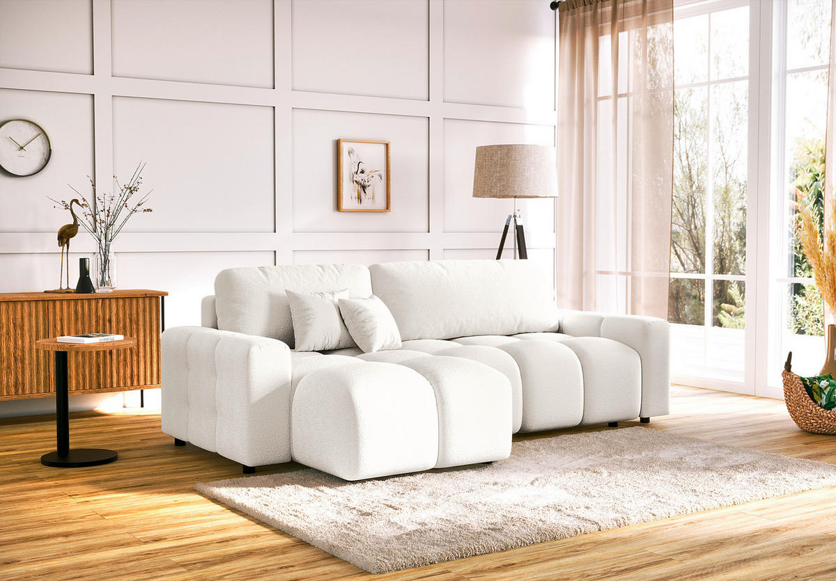 ECKSOFA Luki Weiß Bouclé  - Schwarz/Weiß, Design, Kunststoff/Textil (233/142cm) - Livetastic