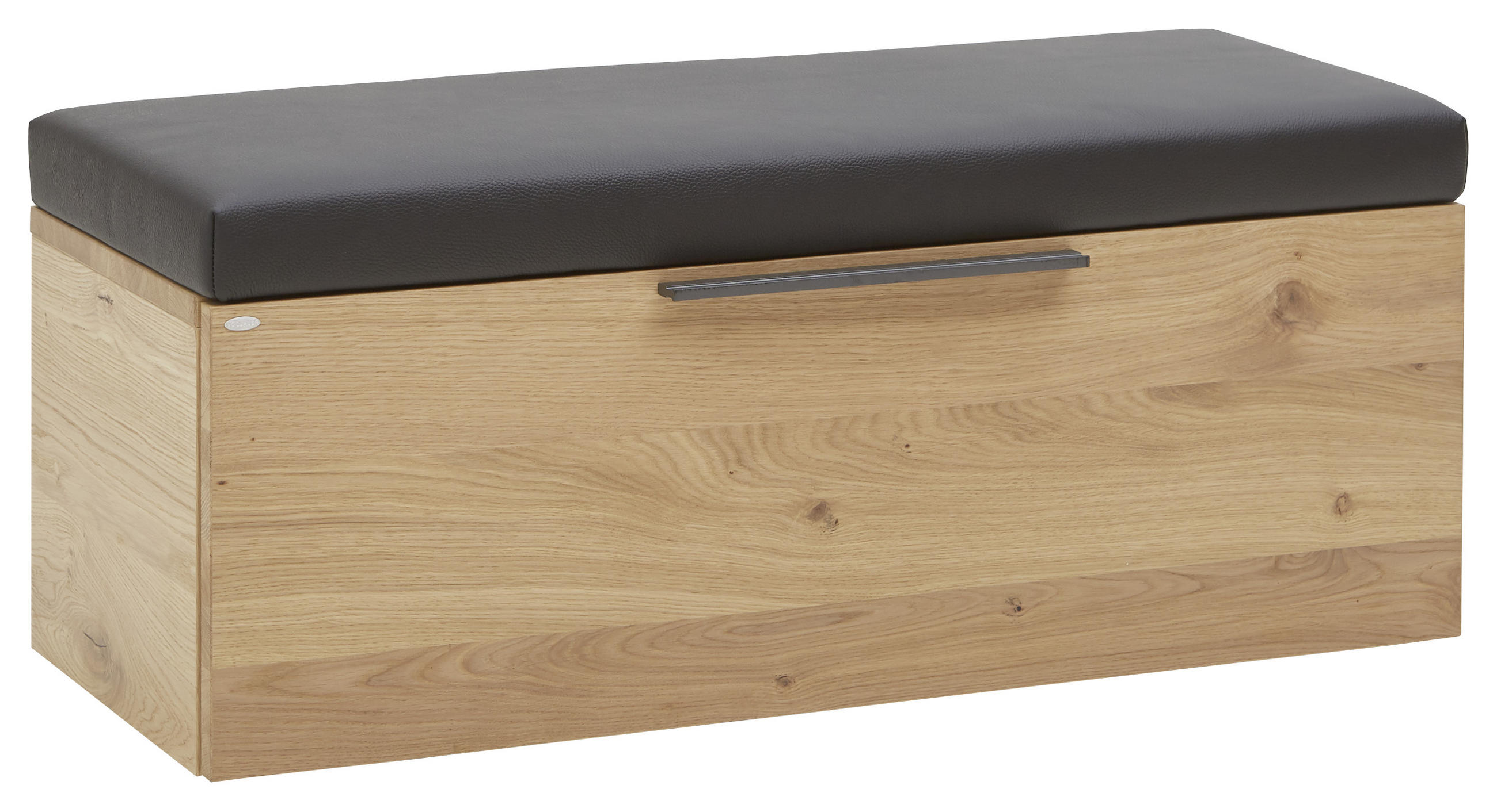 GARDEROBENBANK Echtleder Wildeiche furniert, massiv, mehrschichtige Massivholzplatte (Tischlerplatte) Anthrazit, Eichefarben - Eichefarben/Anthrazit, Natur, Leder/Holz (96,2/42/39cm) - Voglauer