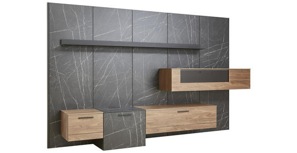 WOHNWAND 344/213,2/55,2 cm in Anthrazit, Nussbaumfarben, Schieferfarben - Schieferfarben/Anthrazit, Design, Glas/Holz (344/213,2/55,2cm) - Dieter Knoll