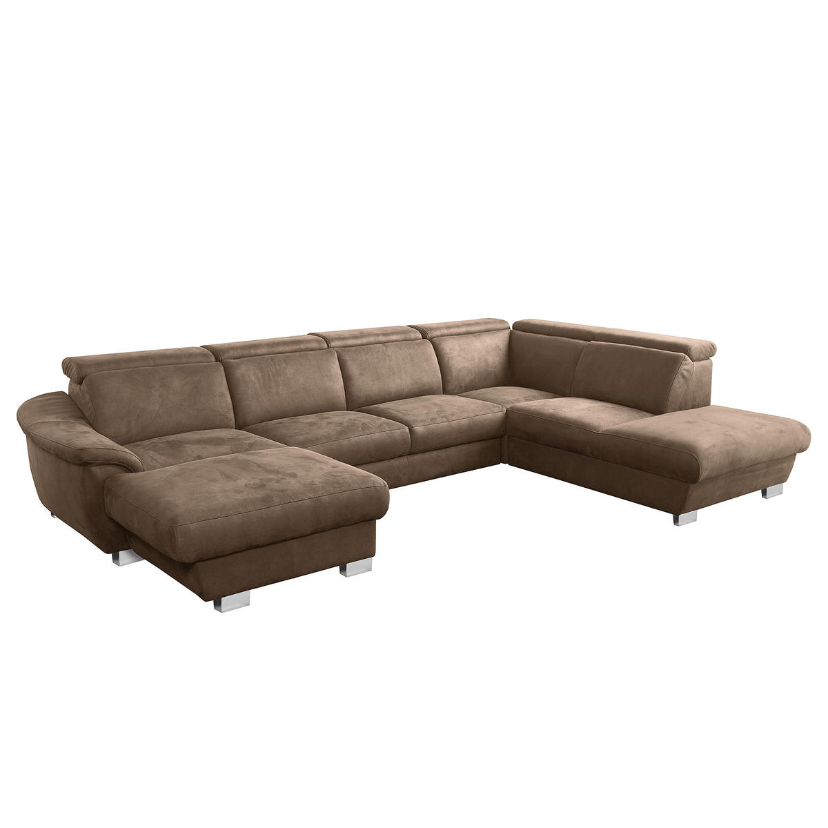 WOHNLANDSCHAFT Mikrofaser Braun  - Chromfarben/Braun, Design, Textil/Metall (238/347/273cm) - Livetastic