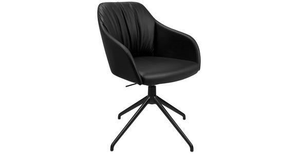 ARMLEHNSTUHL  in Aluminium Echtleder pigmentiert  - Schwarz, Design, Leder/Metall (58/81,5-84,5/60cm) - Johann Jakob