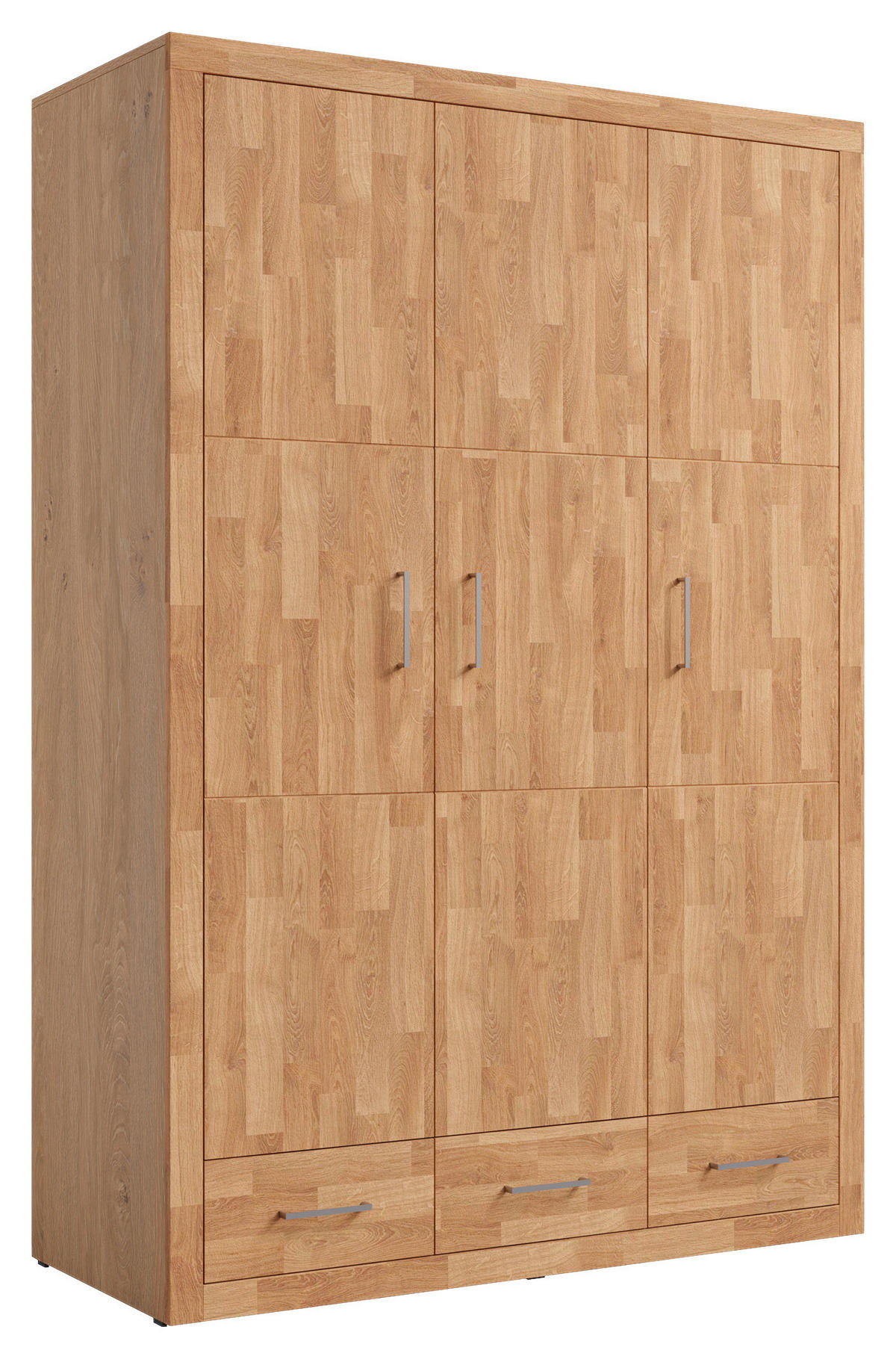 DREHTÜRENSCHRANK 3-türig Eiche massiv Eichefarben  - Eichefarben/Silberfarben, Natur, Holz/Holzwerkstoff (145/212/60cm) - Linea Natura