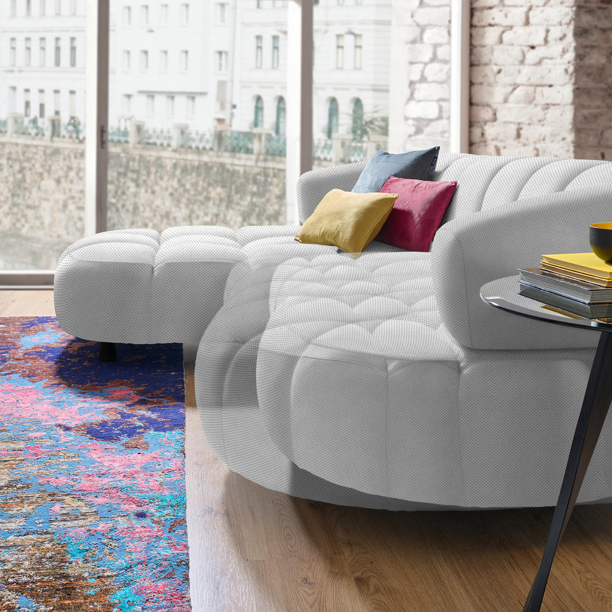 ECKSOFA in Webstoff Silberfarben  183/284 cm  - Silberfarben/Schwarz, Design, Holz/Textil (183/284cm) - Welnova