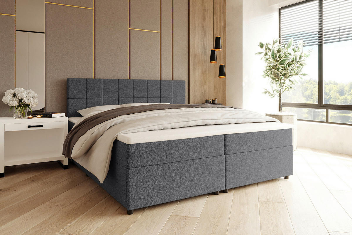 BOXBETT 160/200 cm,  in Anthrazit, Topper, Matratzen, Bettschubladen, H3 = fest  - Anthrazit/Schwarz, KONVENTIONELL, Kunststoff/Textil (160/200cm) - Boxxx