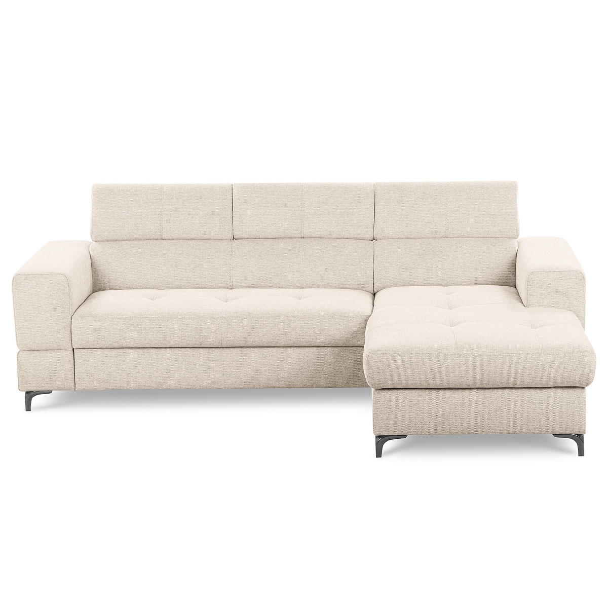 ECKSOFA TORINO Beige Chenille Bettkasten, Kopfteilverstellung  - Beige/Schwarzchrom, Design, Textil/Metall (247/173cm) - Livetastic