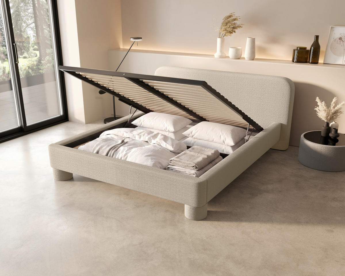 POLSTERBETT 160/200 cm,  in Creme, Lattenrost, Bettkasten,  - Creme/Schwarz, MODERN, Textil/Metall (160/200cm) - MID.YOU