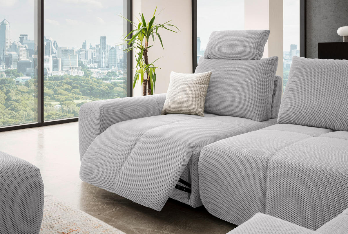 ECKSOFA in Velours Silberfarben  - Silberfarben/Schwarz, Design, Kunststoff/Textil (326/236cm) - Xora