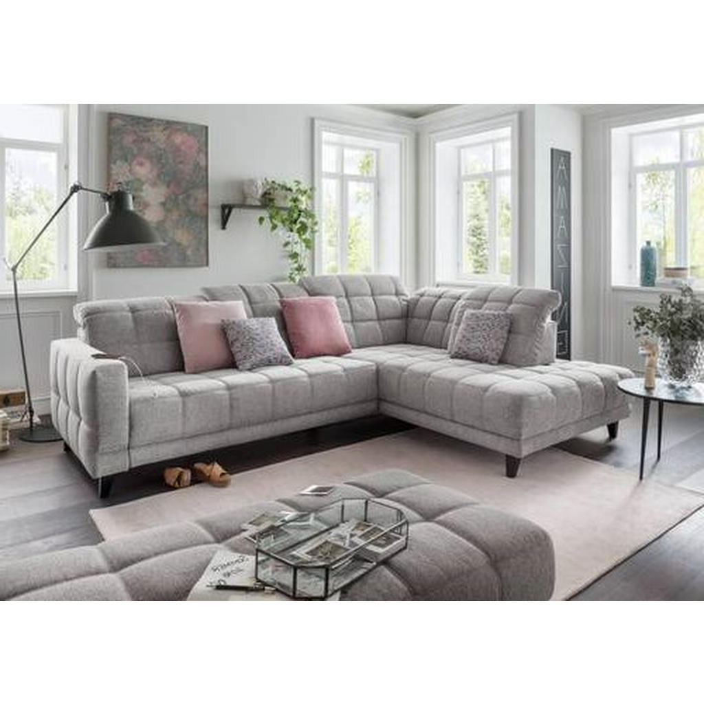 Thumbnail - Xora Ecksofa, Grau, Textil, Buche, Uni, 3-Sitzer, Ottomane rechts, L-Form, 302x216 cm, Goldenes M, Typenauswahl, Fußausw...