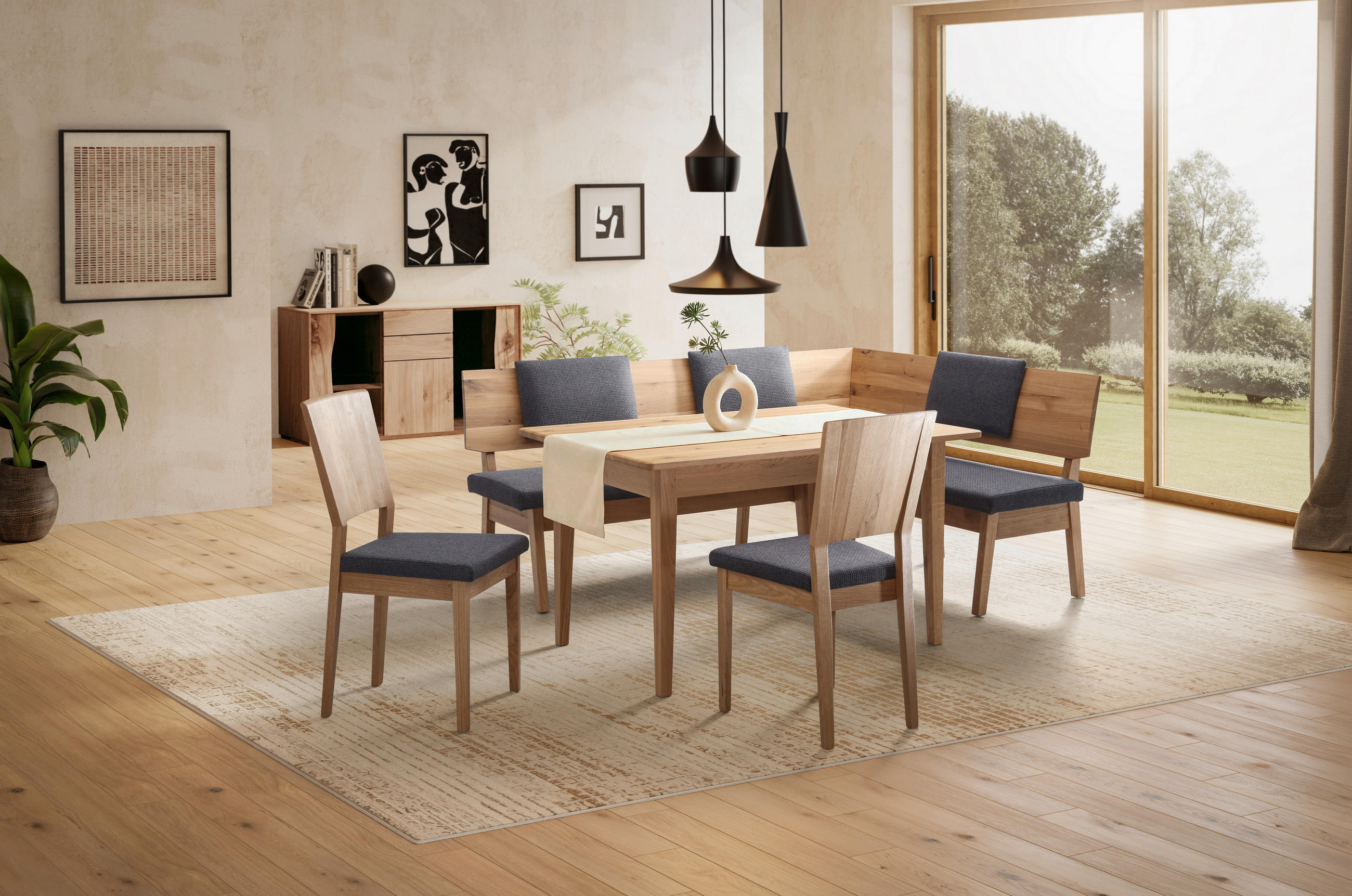 ECKBANKGRUPPE in Holz, Textil Anthrazit, Wildeiche  - Wildeiche/Anthrazit, Natur, Holz/Textil - Linea Natura