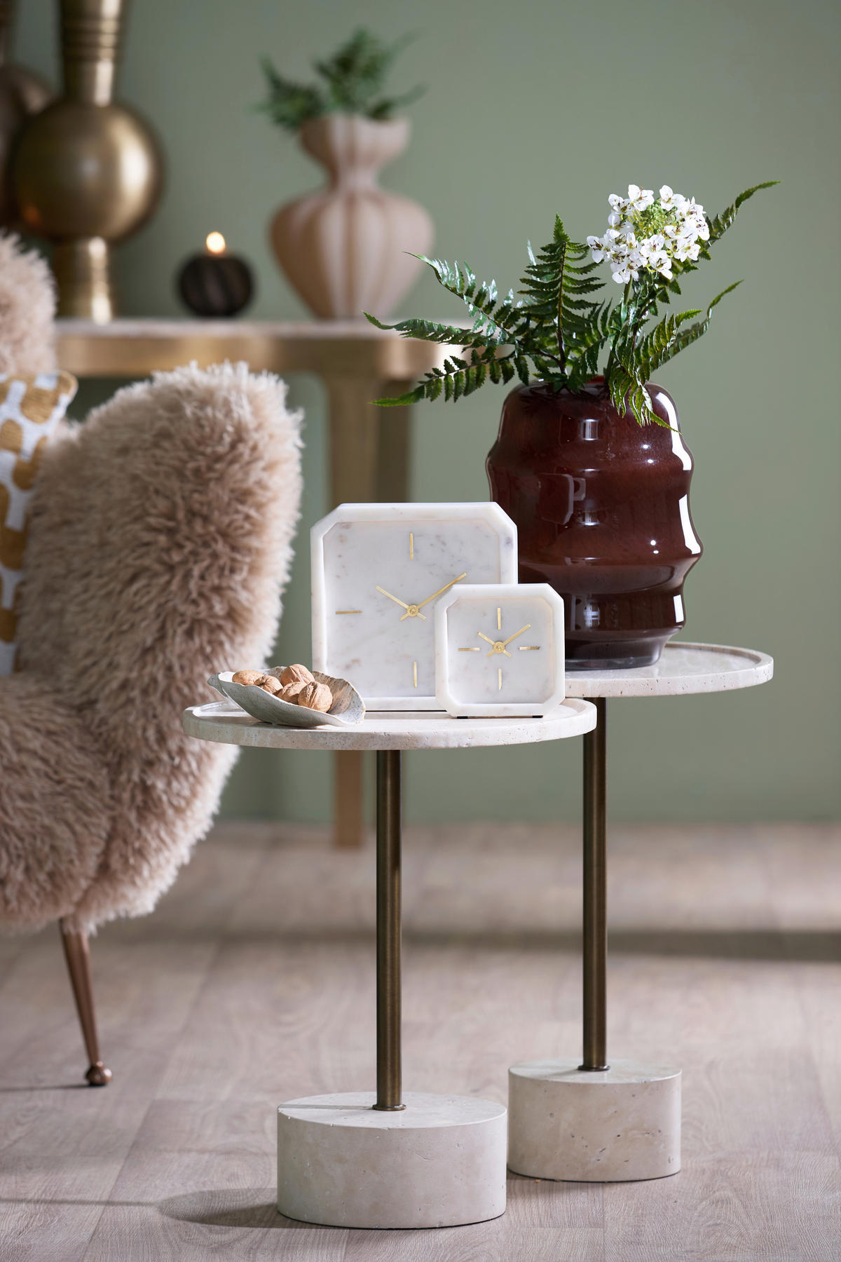 TISCHUHR PABLIA Weiß  - Weiß, Basics, Stein (13/4/13cm) - Light & Living