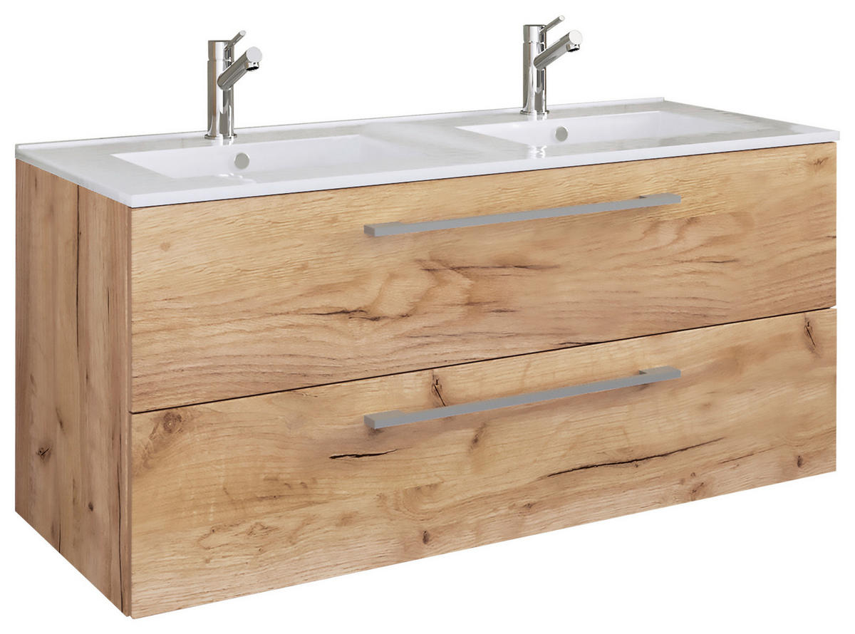 WASCHTISCHKOMBI 111 cm  - Honigeiche/Weiß, MODERN, Keramik/Holzwerkstoff (111cm) - MID.YOU