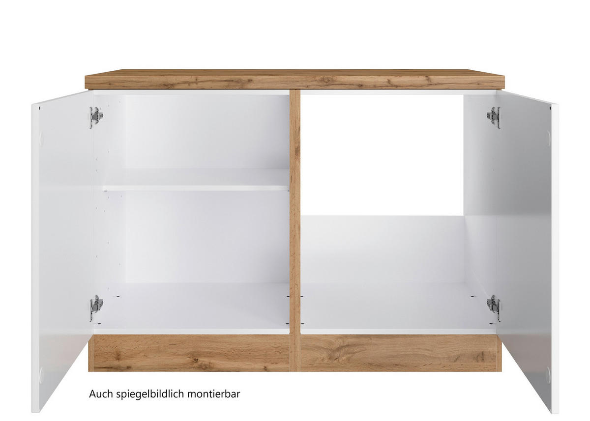 SPÜLENUNTERSCHRANK 120/86/60 cm  in Weiß, Eiche Wotan  - Eiche Wotan/Schwarz, LIFESTYLE, Holzwerkstoff/Metall (120/86/60cm) - Held
