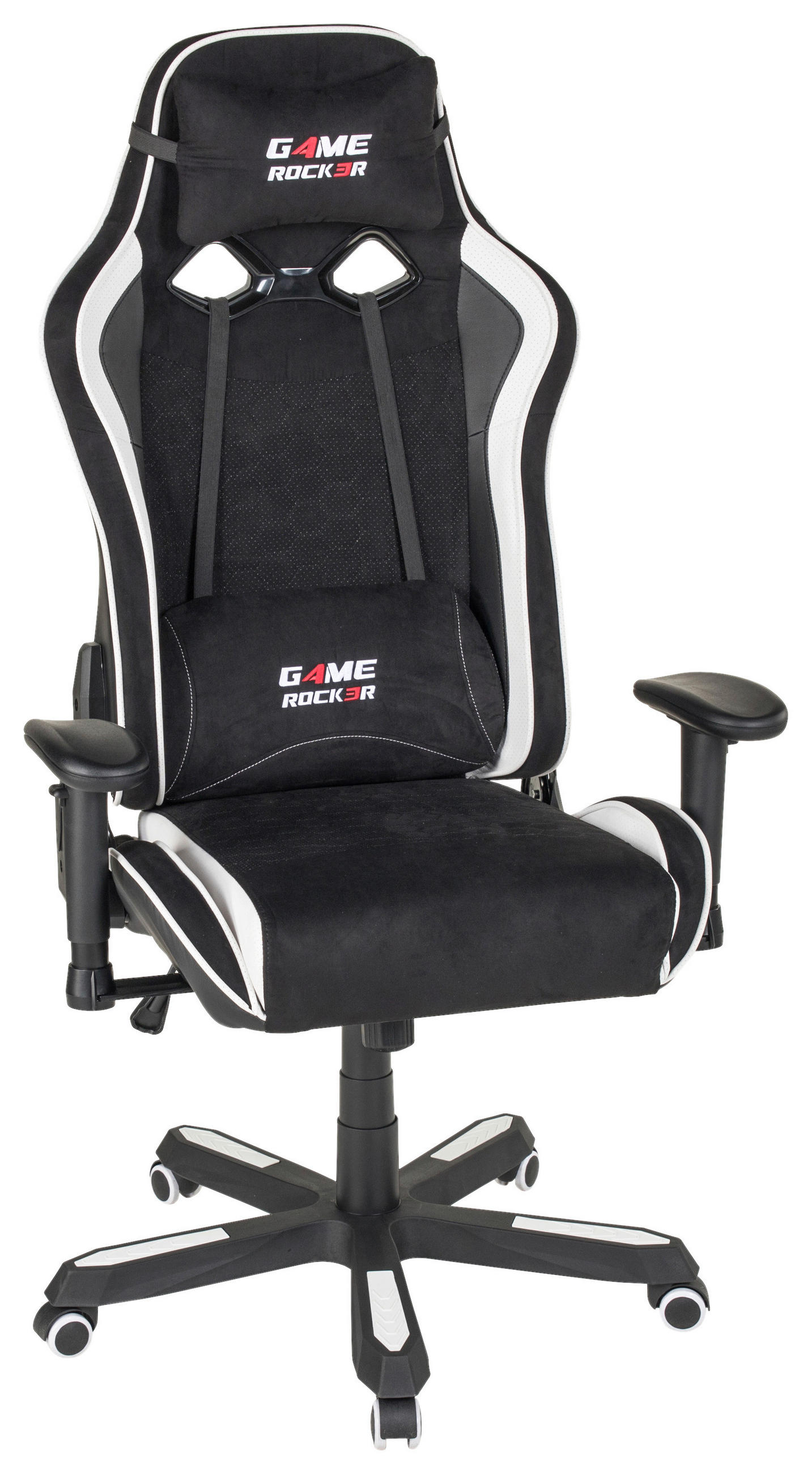 SCAUN DE GAMING in imitație piele, microfibră negru, alb