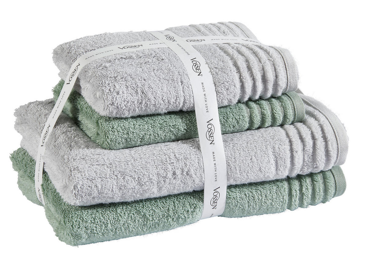 SADA RUČNÍKŮ A OSUŠEK, zelená, světle šedá - zelená/světle šedá, Basics, textil - Vossen